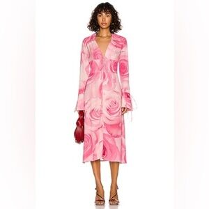 Blumarine | Abito Rose Printed Midi Dress In Dusty Pink Size 38